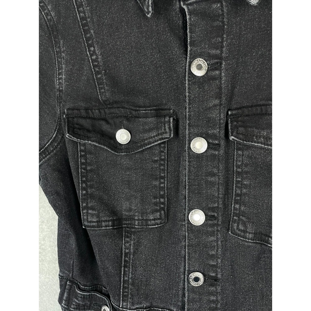Denim Jumpsuit Womens 6 Medium Black Button Fly Flared Legs Short Sleeve - Picture 3 of 16